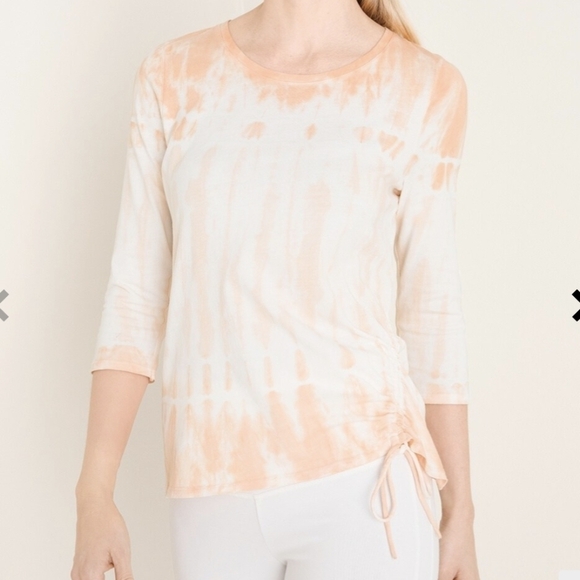 Chico's tie dye classic fit round neckline ruched Boho top laidback chic Sz 3/XL - Picture 2 of 7